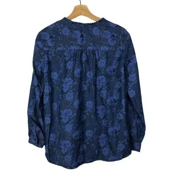 BeachLunchLounge Lyzza Blue Denim Floral Long Sleeve Blouse S - Picture 3 of 4